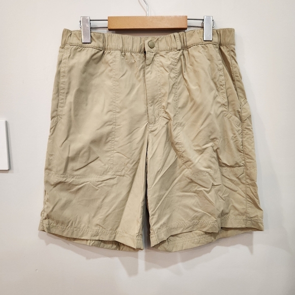 VTG LL Bean Shorts Mens Medium Beige 100% Nylon Mesh Lined Elastic Waist Outdoor - Picture 1 of 12